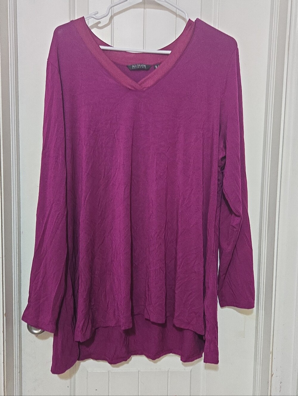 Halston Essentials 1X Purple Modal Blend V-Neck Tunic Top Long Sleeve Stretch
